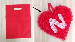 Roses Heart Making With ClothBag Valentines Day Gift DIY  Best Out Of Waste  ValentinesDay Craft [upl. by Doti980]