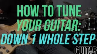 How to Tune Your Guitar Down 1 Whole Step  Guitar Basics [upl. by Octavian]