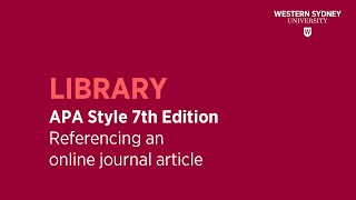 APA Style 7th Edition  Referencing a JOURNAL ARTICLE [upl. by Allicserp]