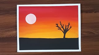 SUNSET Scenery  Easy drawing for beginners using Poster Colors [upl. by Neeruam]